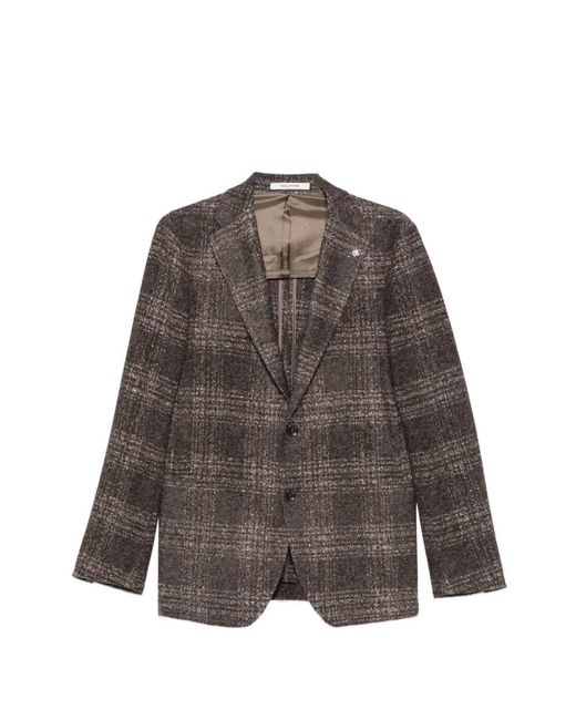 Tagliatore Brown Check-Pattern Single-Breasted Blazer for men