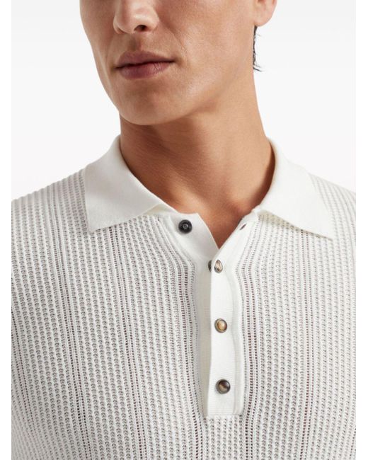 Brunello Cucinelli White Cotton Knitted Polo for men