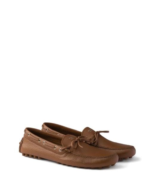 Prada Brown Chaussures Bateau À Logo for men