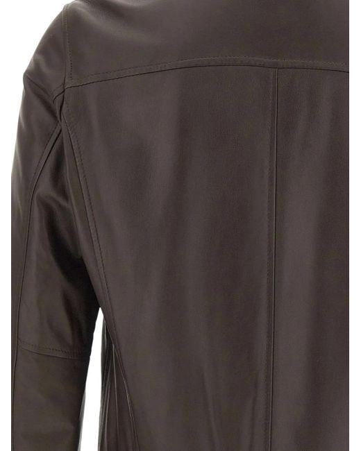 Barba Napoli Gray Vermont Ribbed-Knit Trim Leather Jacket for men