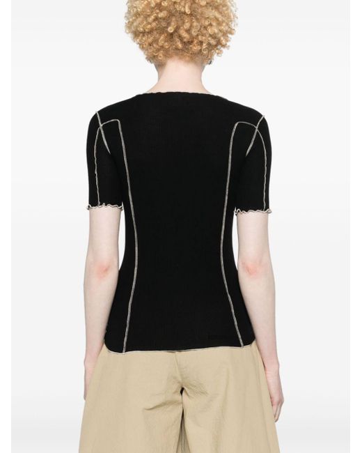 Camiseta de canalé con costuras expuestas Baserange de color Black