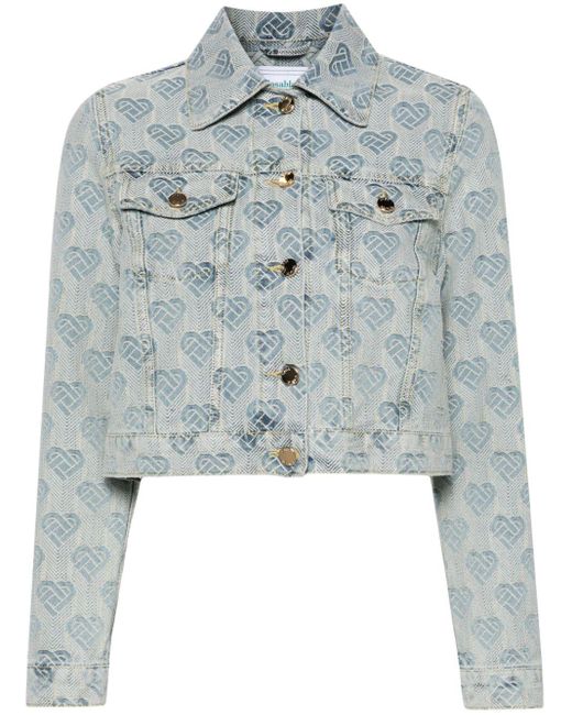 Casablancabrand Blue Heart Monogram-jacquard Denim Jacket