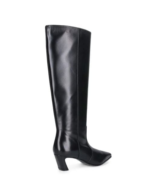 Stuart Weitzman Black Stassi 50 Square-Toe Leather Boots