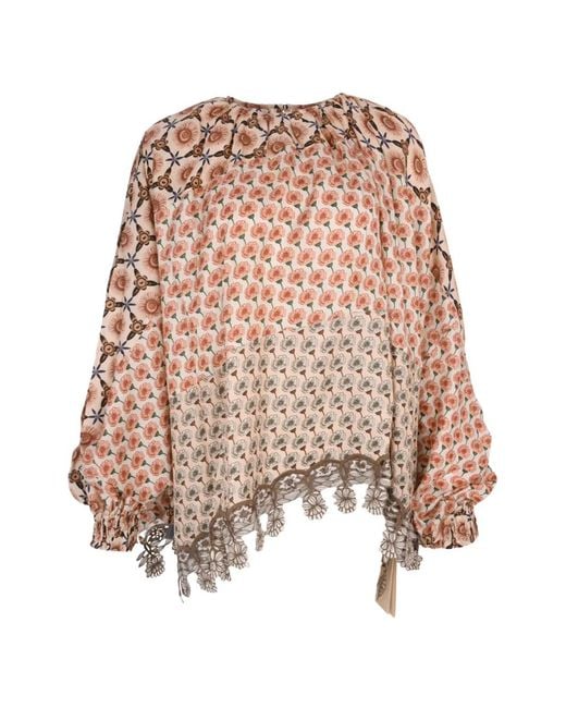 Biyan Pink Embroidered-Hemline Print Blouse