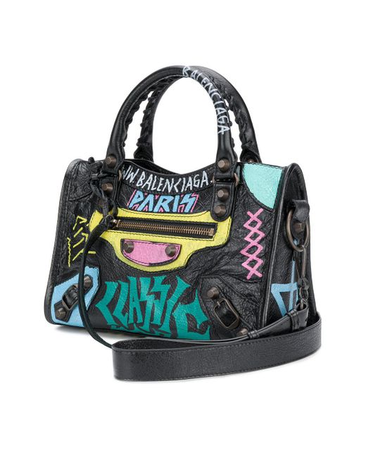 Balenciaga City Classic Graffiti Mini Black Multicolor in Leather with Old  Brass - US