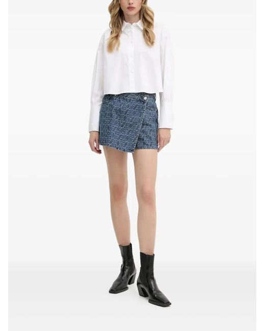 Camicia A Maniche Lunghe Crop di ARMANI EXCHANGE in Blue