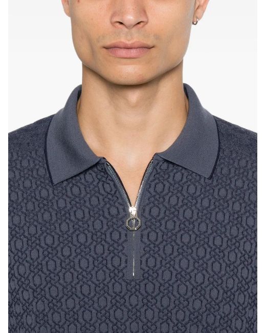 Stefano Ricci Blue Geometric-Pattern Zip-Fastening Polo Shirt for men