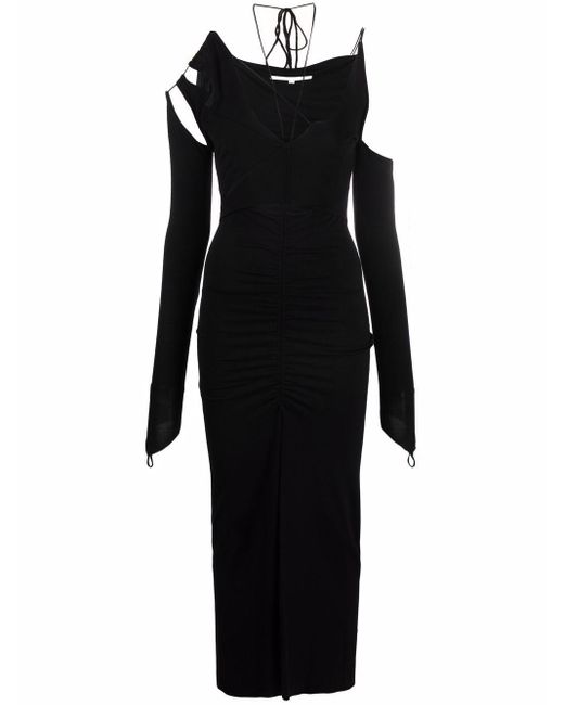 MANURI Black Cut-out Strap-detail Fitted Long Dress