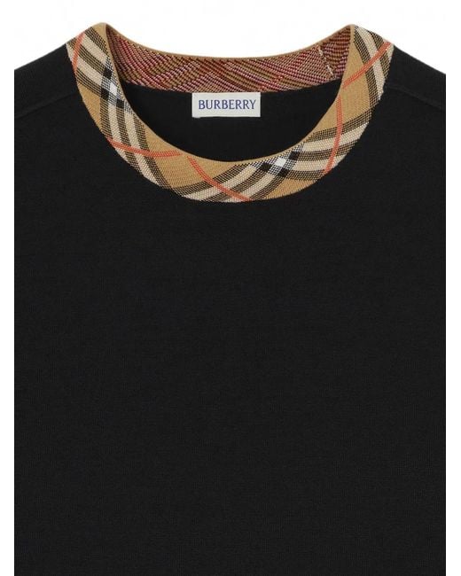 Burberry Black Check-Trim Wool Sweater for men