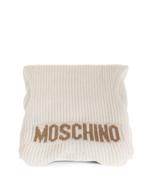 Moschino Natural Logo-Intarsia Ribbed-Knit Scarf