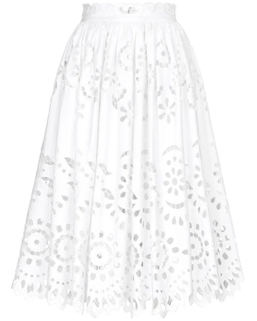 Dolce & Gabbana White Midi Scallop Cut-Out Skirt