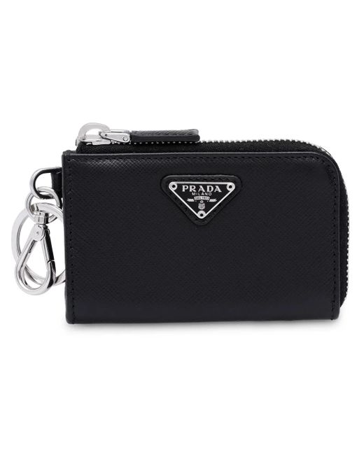 Prada Black Leather Pouch Keychain Wallet for men