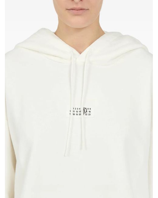 MM6 by Maison Margiela White Frayed-Hem Logo Hoodie