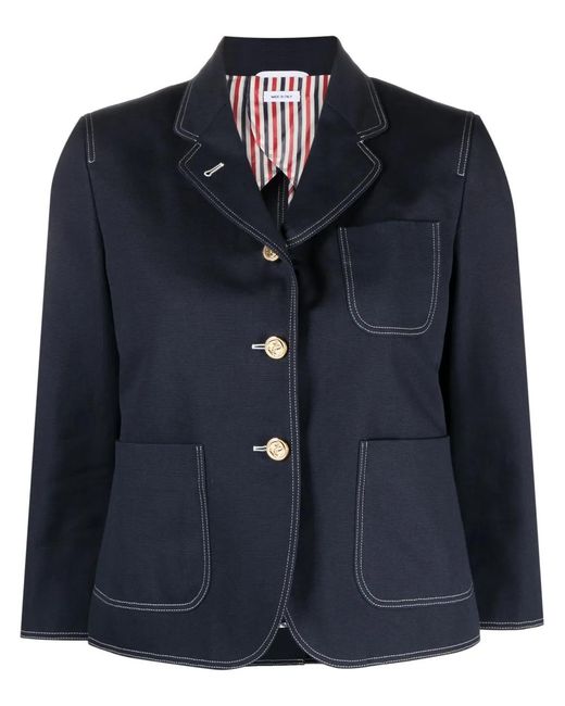 Thom Browne Blue Sack-Patch Cropped Jacket