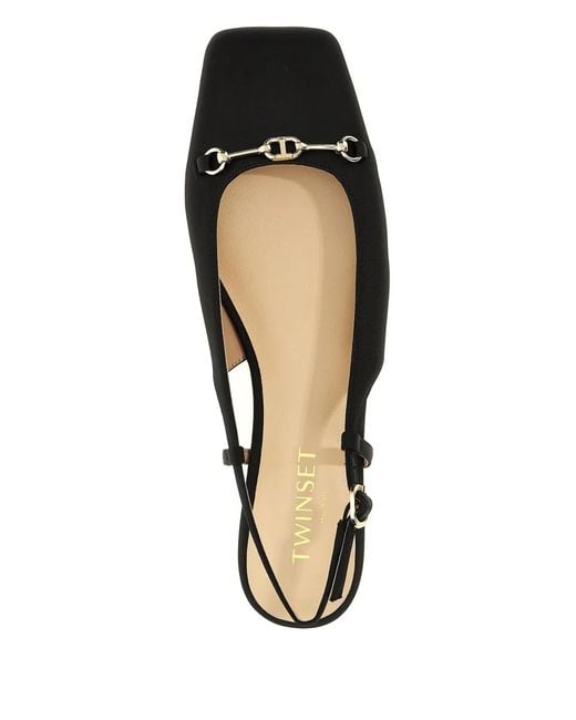 Twinset Black Satin Slingback Flat Pumps