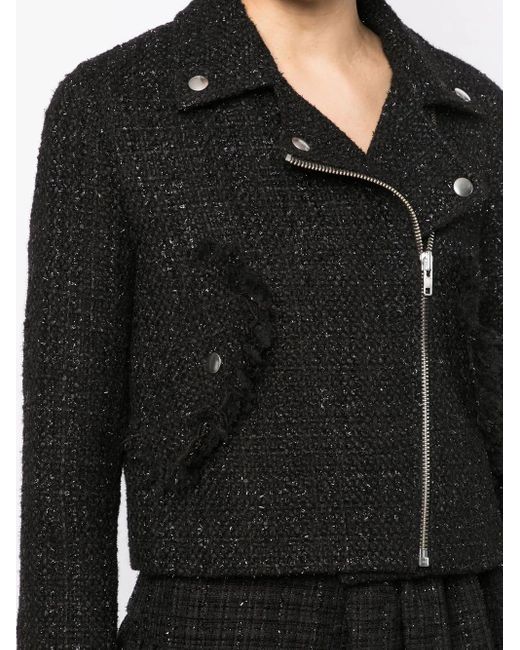 Goen.J Black Tweed Cropped Biker Jacket