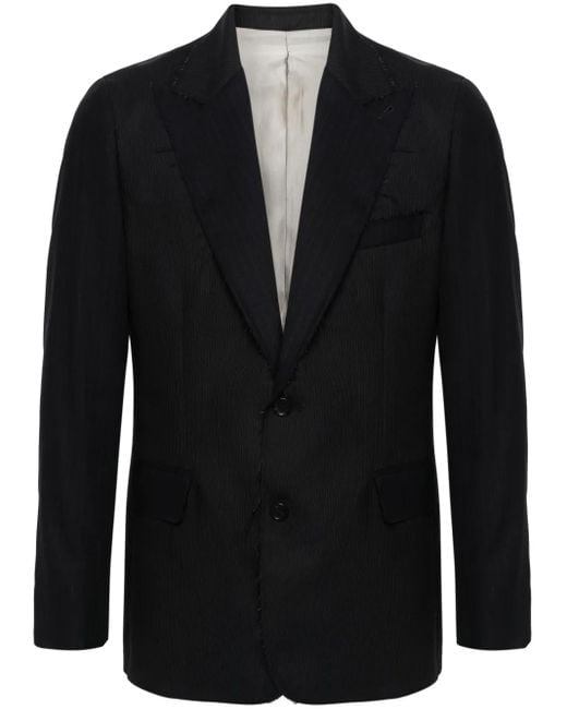 Eraldo Black Frayed Pinstriped Wool Blazer for men