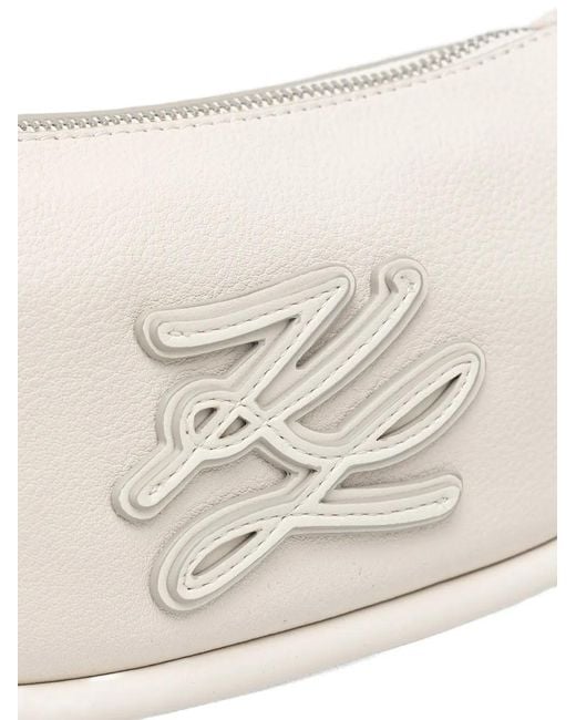 Karl Lagerfeld White Logo-Patch Shoulder Bag