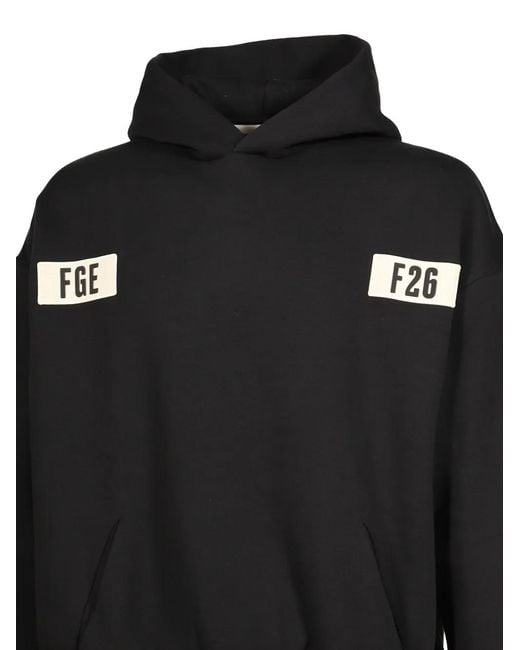 Essentials Black Logo-Patch Hoodie for men