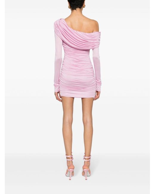 Vestido corto fruncido con hombro descubierto Blumarine de color Pink