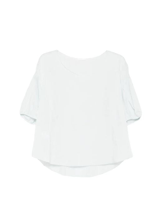 Susanne Bommer White Puff-Sleeve V-Neck Shirt