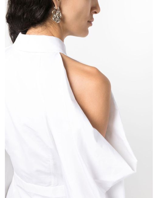 Alexander McQueen White Cold-shoulder Cotton Shirtdress