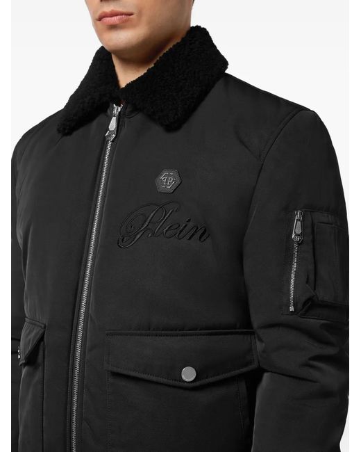 Philipp Plein Black Faux-Shearling-Collar Bomber Jacket for men