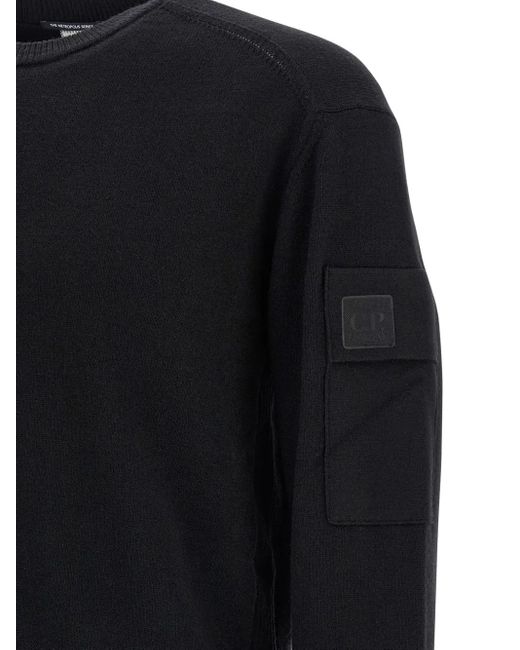 C P Company Black Logo-Patch Crewneck Sweater for men