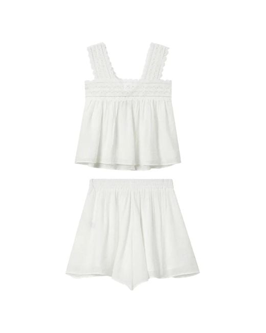 B+ AB White Lace-Trim Button-Front Jumpsuit