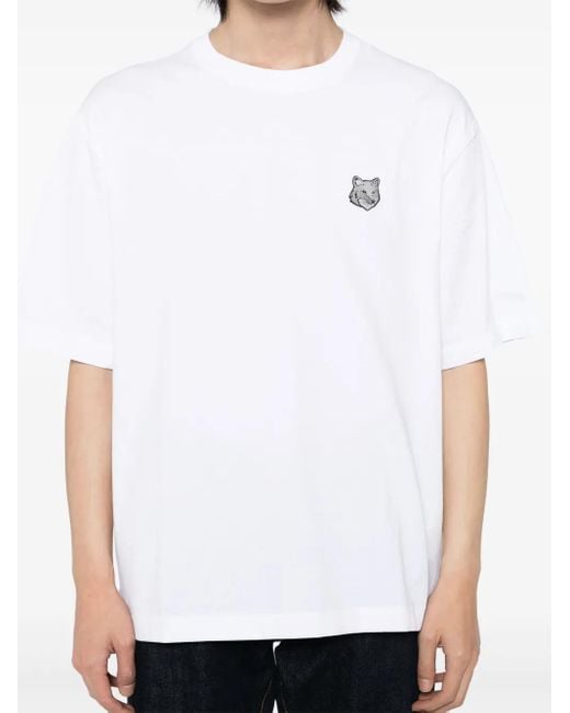 T-Shirt Con Applicazione Testa Di Volpe di Maison Kitsuné in White da Uomo
