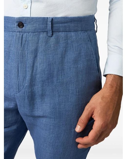 Brooks Brothers Blue Textured Linen Trousers for men