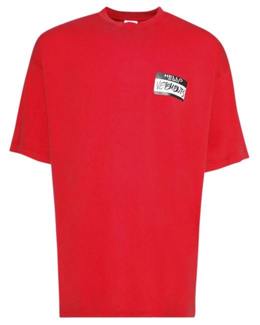 Vetements Red Hello My Name Is T-Shirt for men