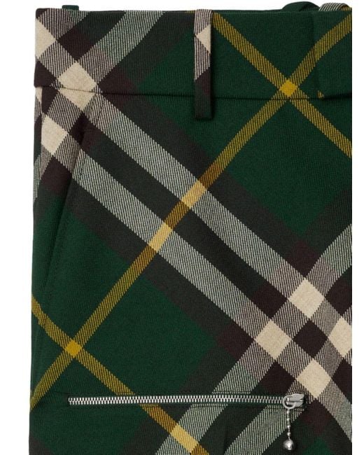 Burberry Green Check Wide-leg Wool Trousers for men