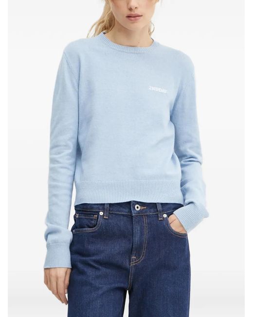 2nd Day Blue Logo-Embroidered Crew-Neck Sweater