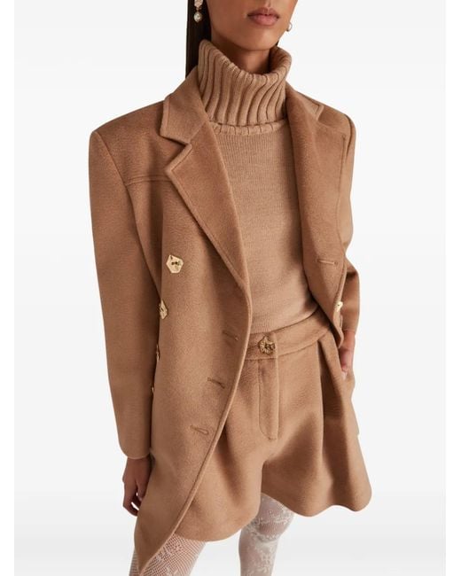 Violante Nessi Natural Double-Breasted Padded-Shoulder Coat