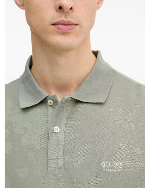 Guess Gray Floral-Print Polo Shirt for men
