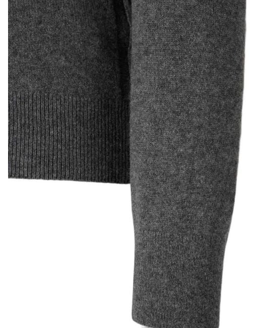 Jil Sander Gray V-Neck Cut-Out Sweater