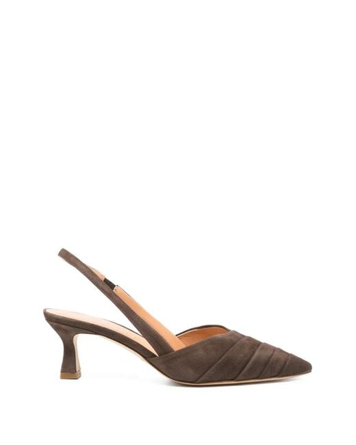 Julie Dee Brown Pleated Slingback Heeled Pumps