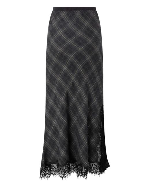 Pinko Black Lace-Trimmed Checked Midi Skirt