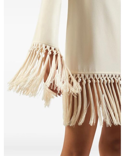 Taller Marmo Natural Fringe-Trimmed Mini Dress