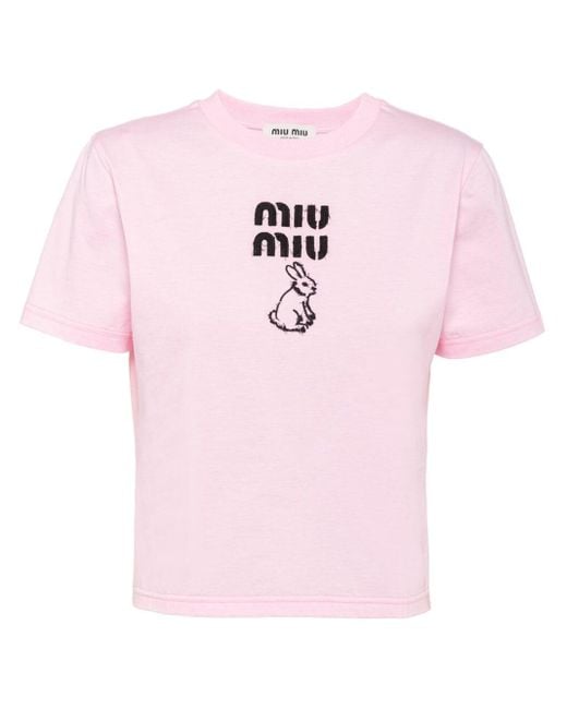 T-shirt con ricamo di Miu Miu in Pink