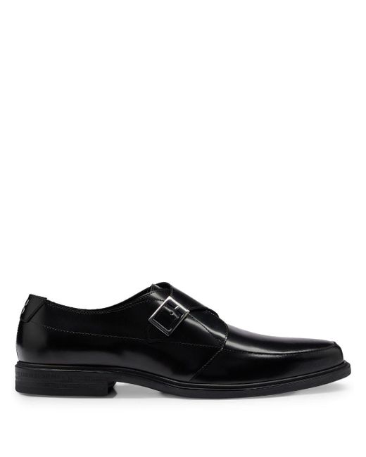 HUGO Black Leather Monk Shoes for men
