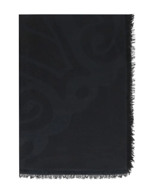 Max Mara Black Eguale Abstract-Print Fringed Stole
