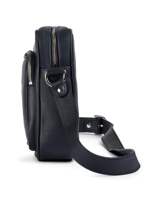 Doucal's Blue Leather Messenger Bag for men