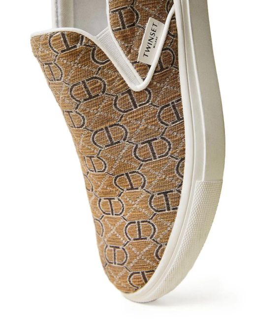 Twinset Brown Monogram Slip-On Sneakers