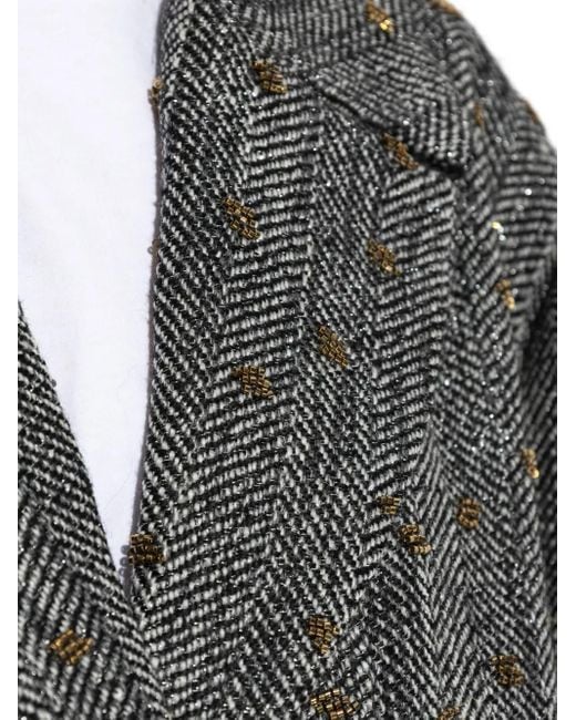 Gestuz Gray Herringbone-Pattern Blazer