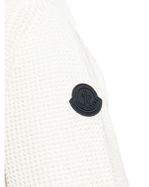 Moncler White Waffle-Knit Logo-Patch Sweater for men