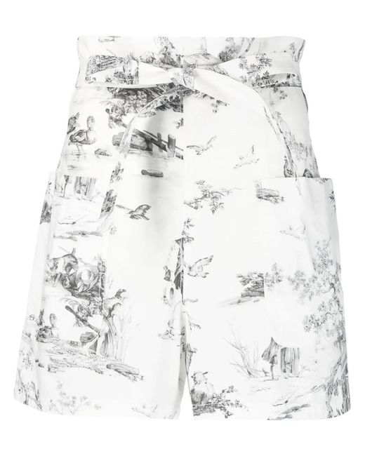 Philosophy Di Lorenzo Serafini White Graphic Print Belted Shorts