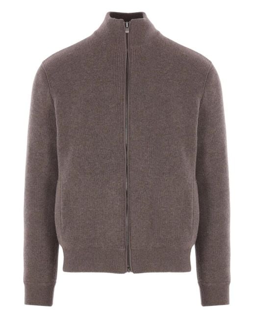 Agnona Gray Ribbed High-Neck Zip-Front Cardigan for men
