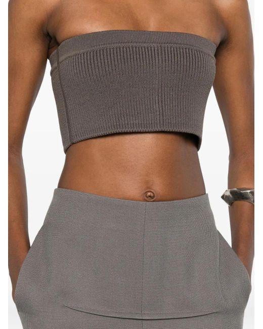 Rick Owens Brown Fine-Ribbed Cropped Top